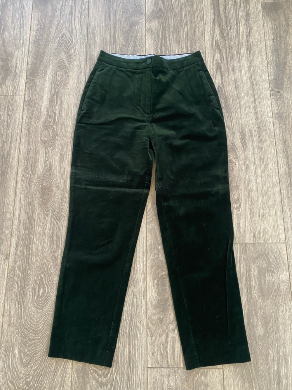 Marks & Spencer - Dark Forest Green Straight Leg Velvet Trouser Pant - Size 2